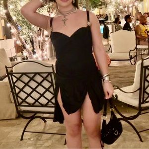 Versace Black Frill Hem Medusa Silver Medallion Dress